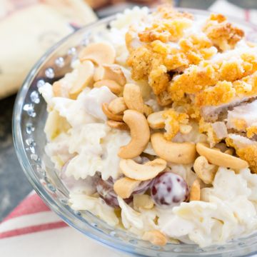 Make this delicious and easy chicken, cashew and grape pasta salad