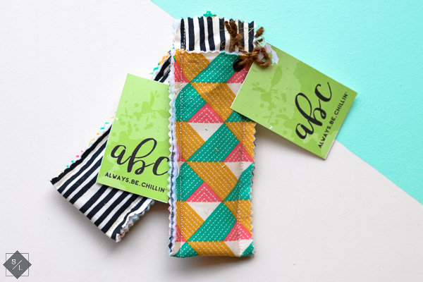 Otter Pop Holder made with scrap fabric and free printable tags that say ABC Always Be Chillin