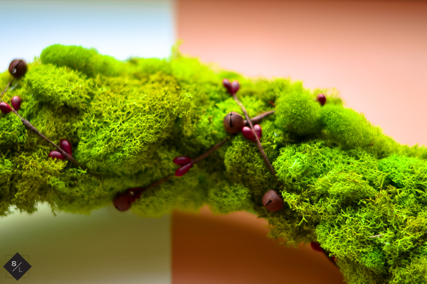 Create an easy farmhouse Christmas wreath using moss and wire garland