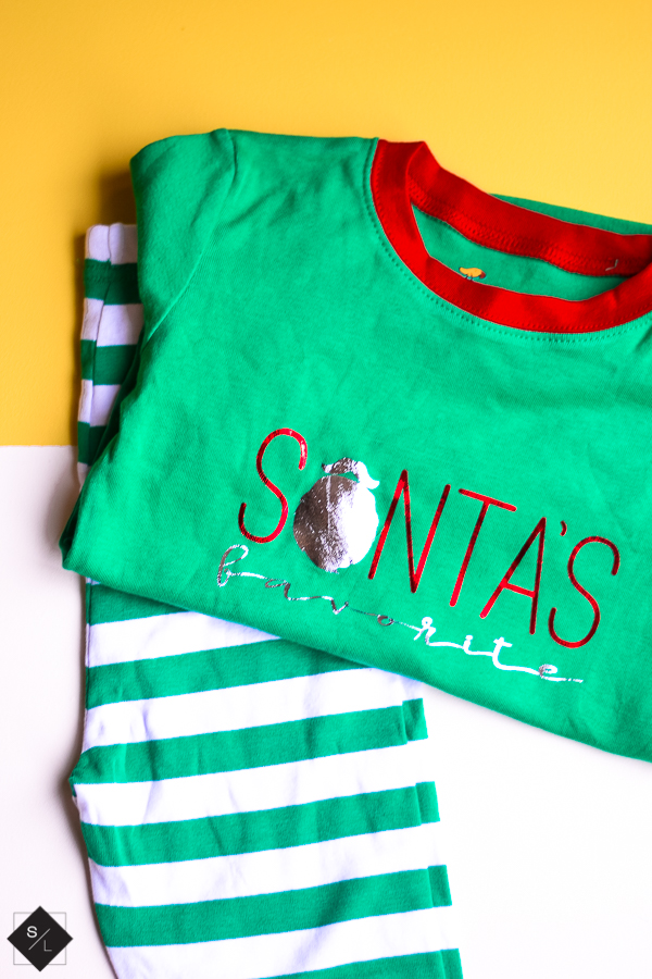 DIY Christmas Pajamas using foil iron-on vinyl and the Cricut EasyPress