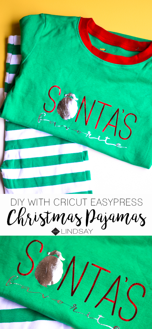 DIY Christmas Pajamas using foil iron-on vinyl and the Cricut EasyPress