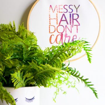 Create the cutest hoop art using your Cricut Wisteria Explore machine, available exclusively at JOANN stores. Use Cricut Sparkle vinyl to create the perfect shine. #CricutWisteria #ad #Cricut #CricutMade #Vinyl