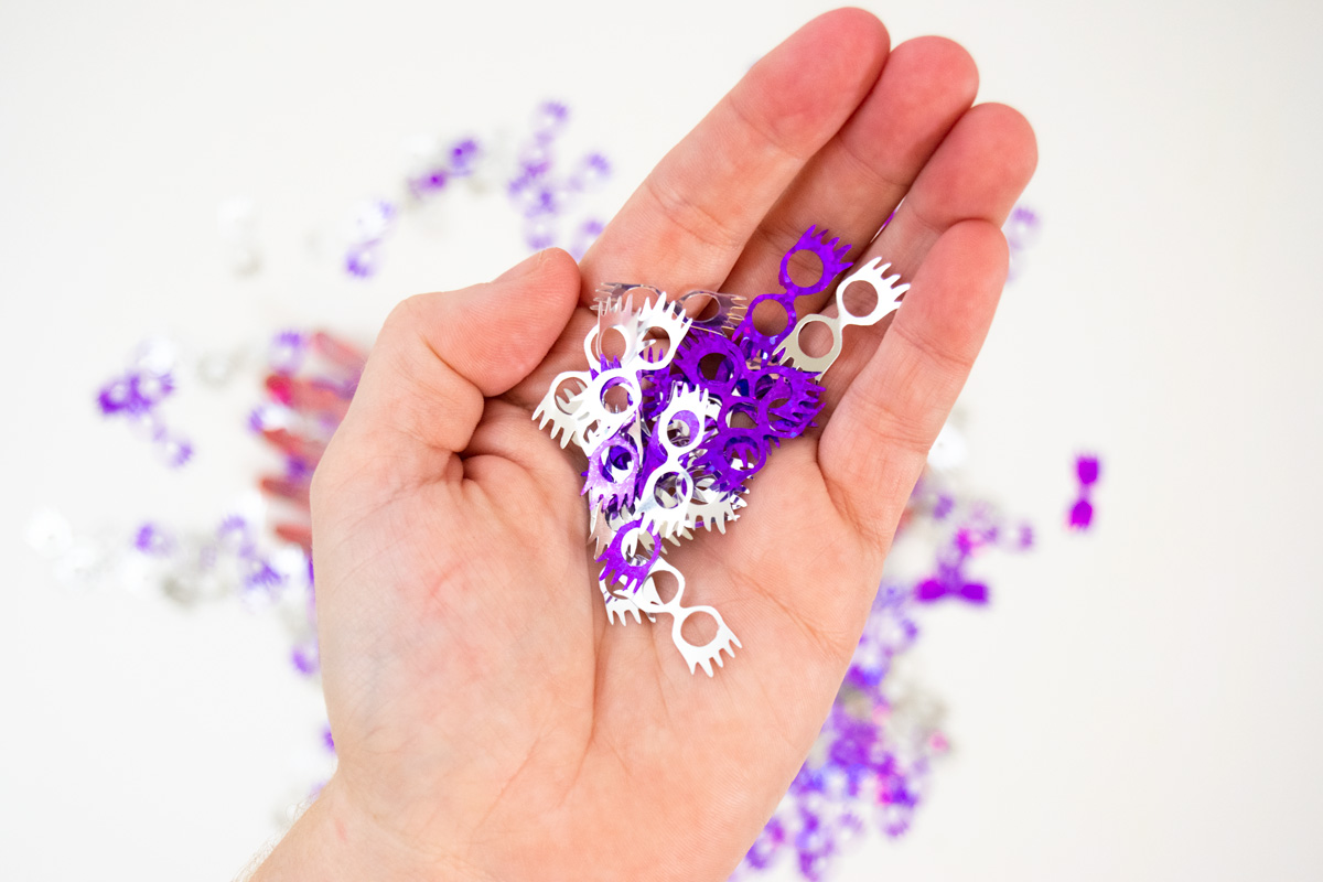 Have you ever wondered how to cut Cricut Party Foil? Here are all the answers you need to know. Create this Harry Potter party confetti using Luna Lovegood's Sprectrespecs SVG file and create your own Harry Potter party. #harrypotterparty #lunalovegood #cricutmade #cricutpartyfoil