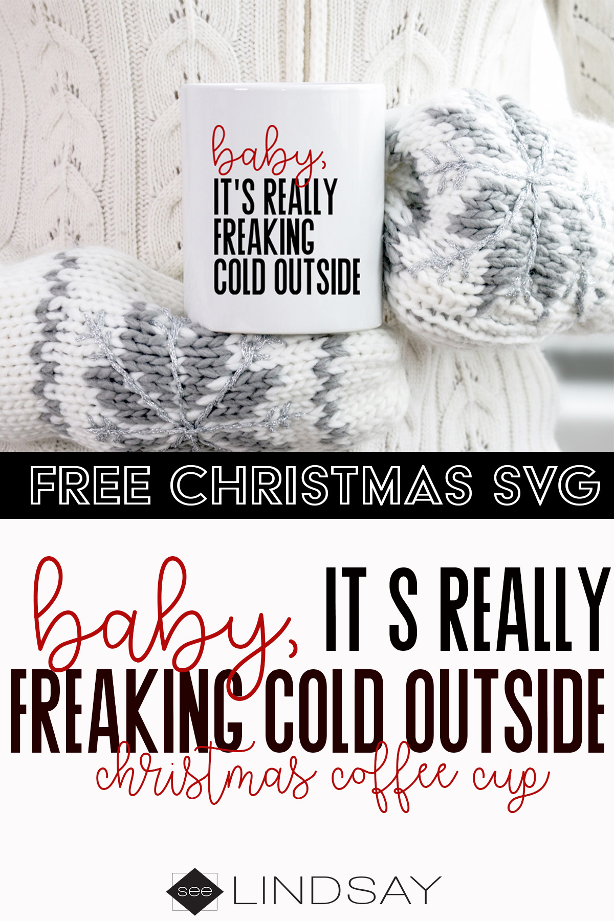 woman holding mug with free christmas svg