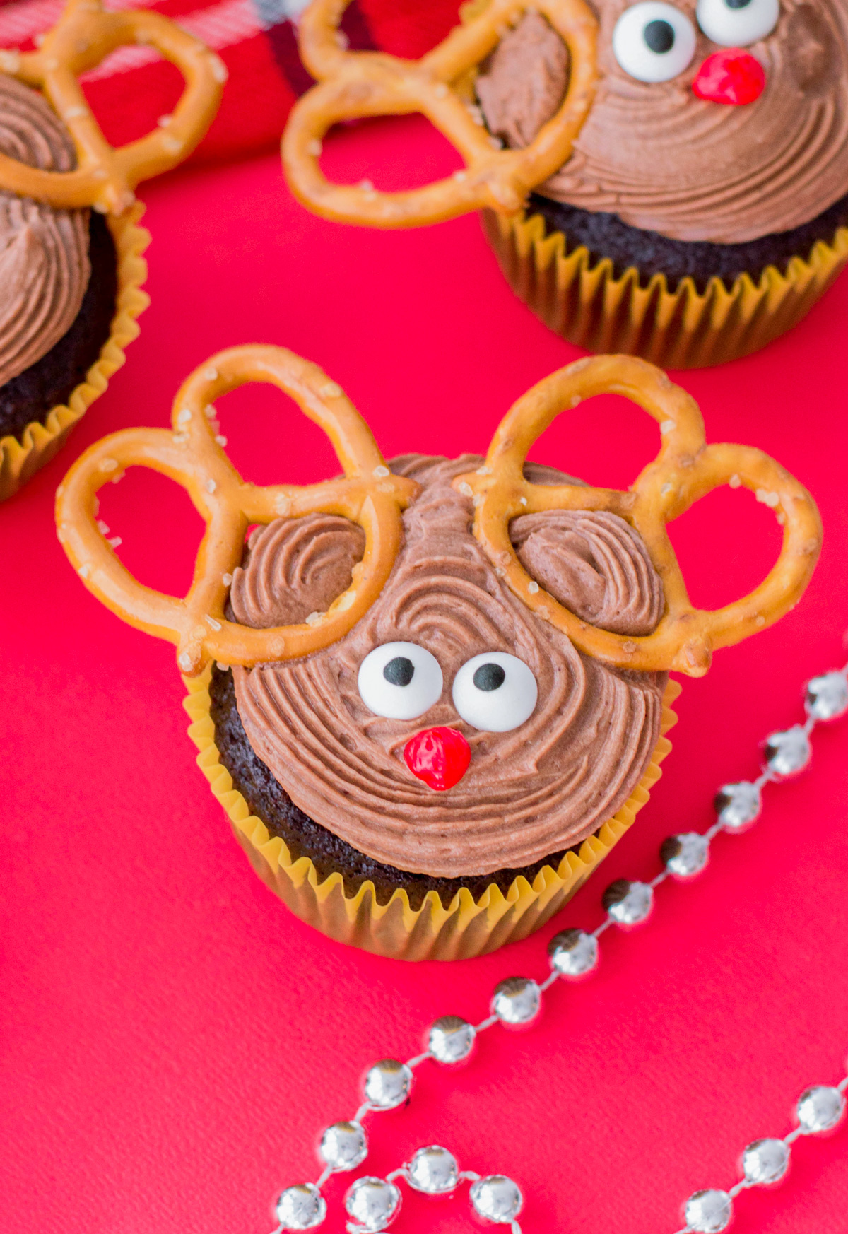 Christmas cupcake decorated like a reindeer