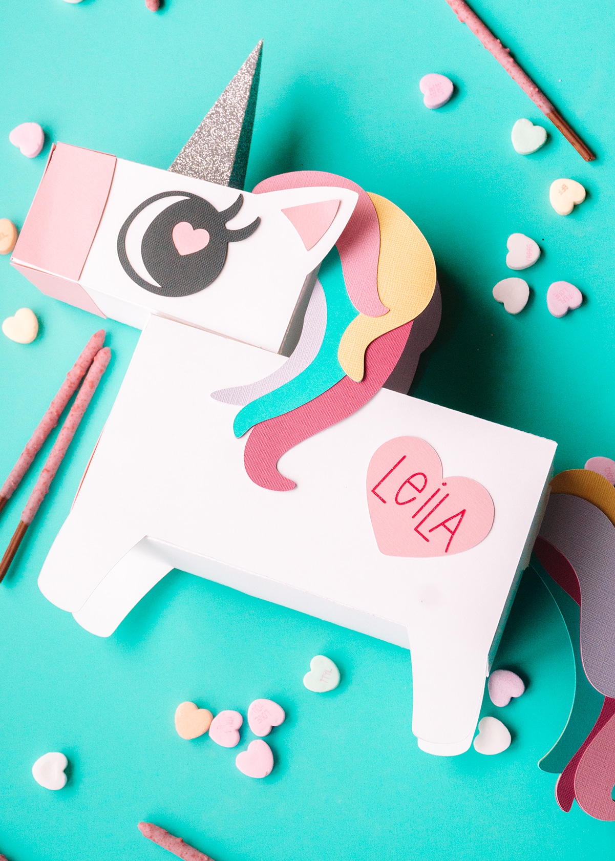 unicorn valentine box made with silhouette cameo