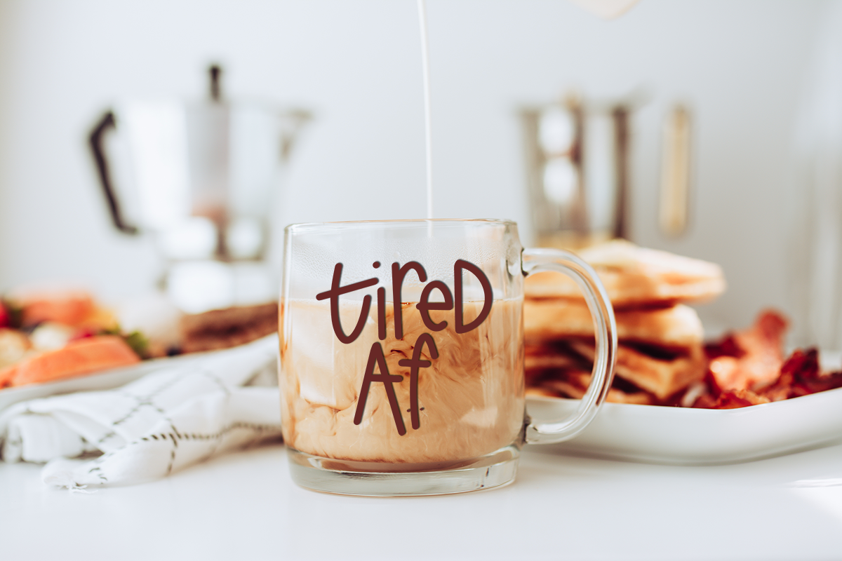 tired af svg file on coffee mug