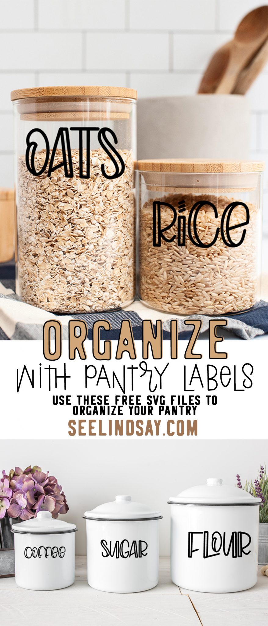 pantry labels cut with cricut placed on jars